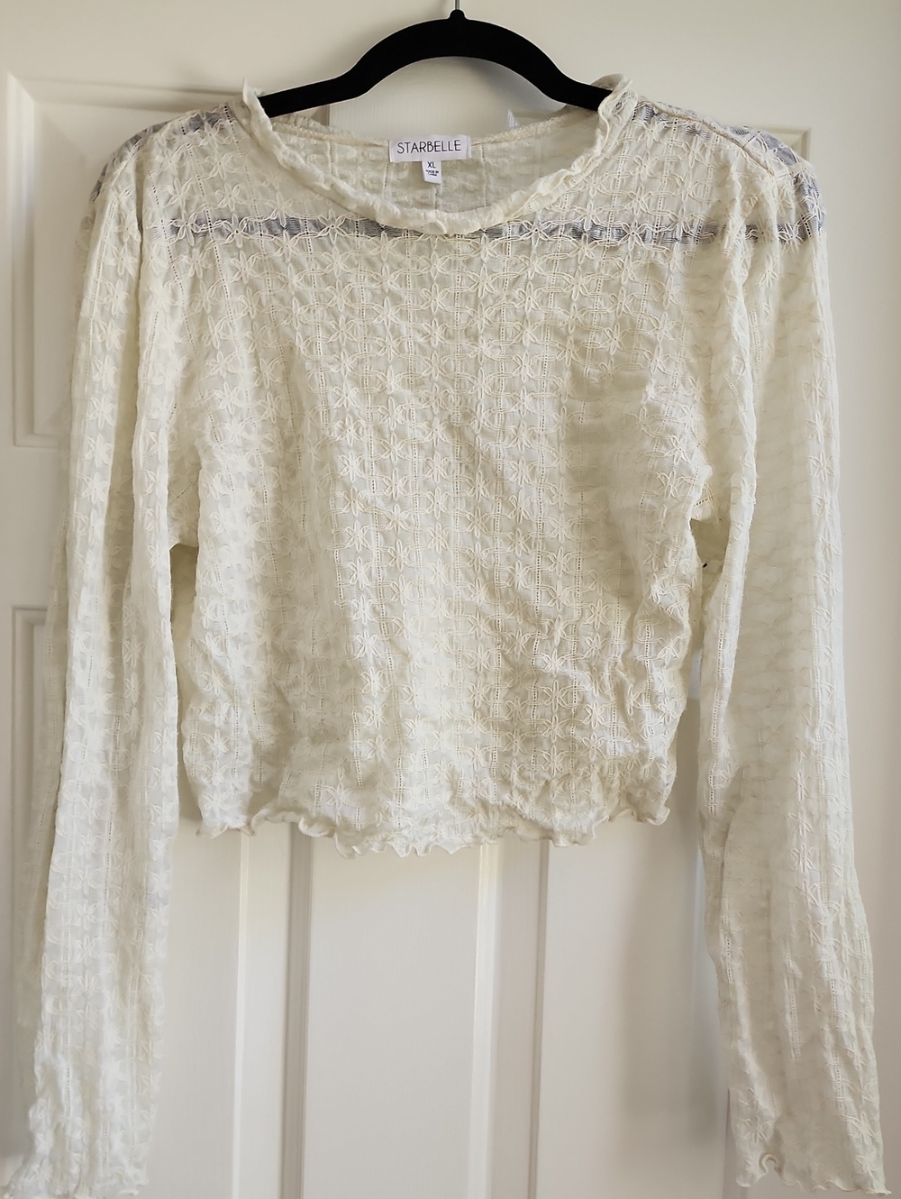 Ivory Mesh Lace Long-Sleeve Top